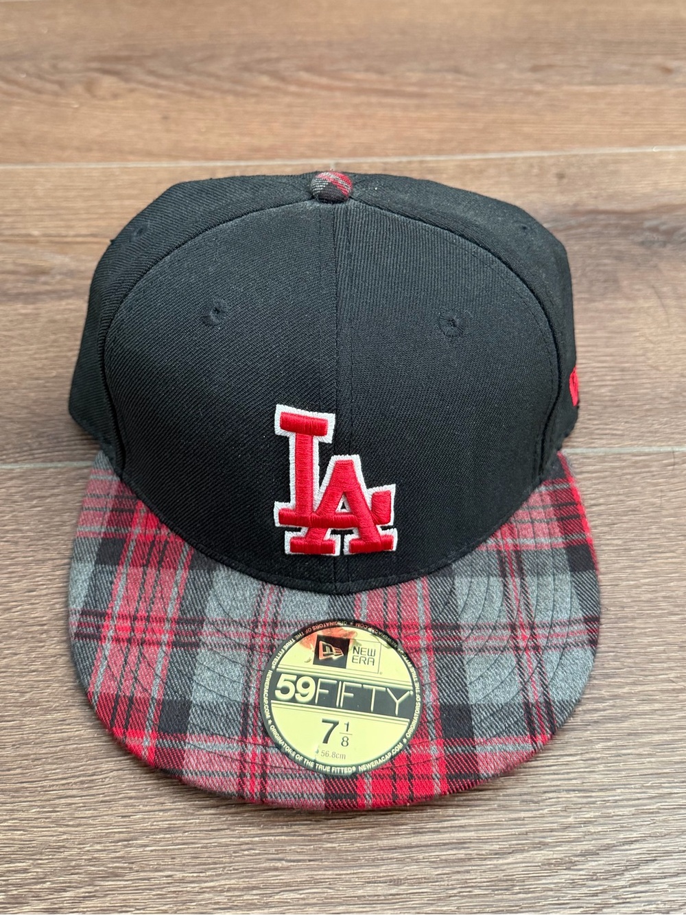 New Era LA Dodgers Black & Red Plaid Fitted Cap